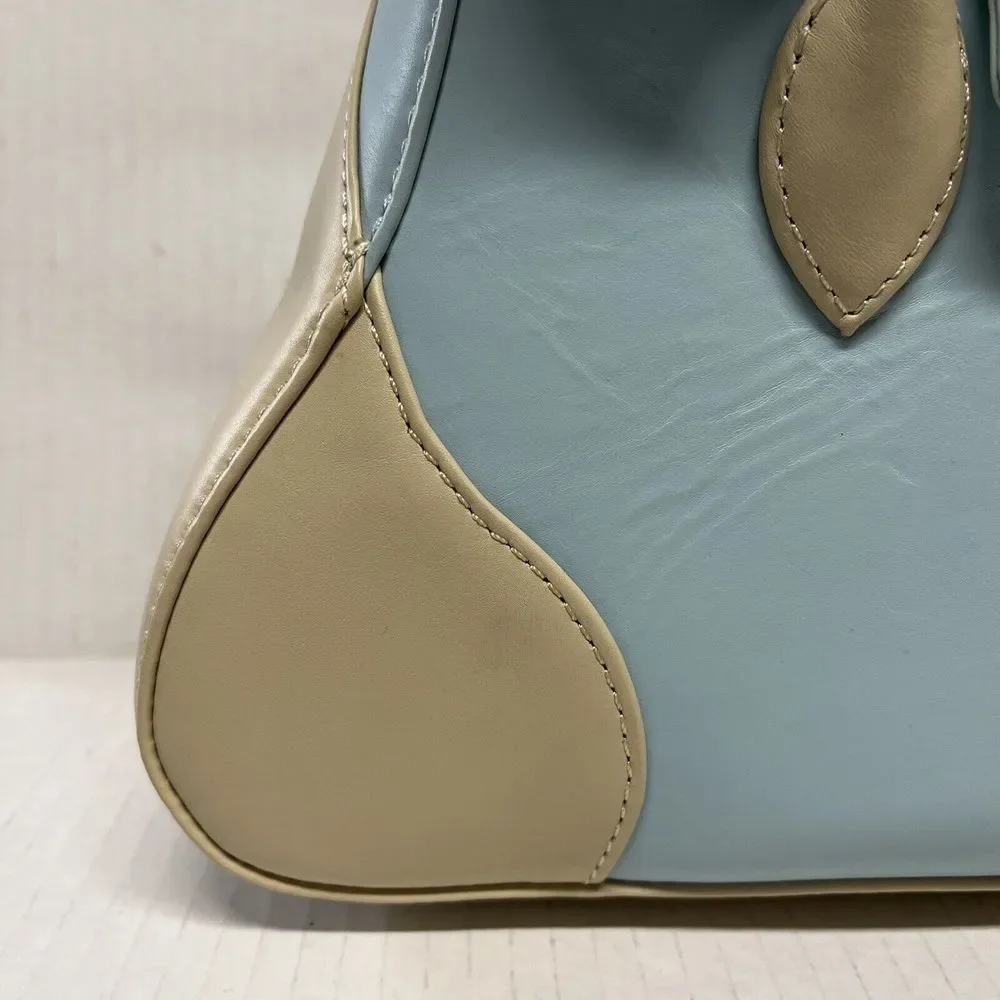 Deborah Lewis Baby Blue and Cream Double Handle Satchel Handbag NWOT - Picture 3 of 10